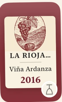 The plate Punt drew for a La Rioja Alta Viña Ardanza: an engraved barrel and vines, on dark red
