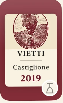 The plate Punt drew for a Vietti Barolo: an engraved vineyard under a bunch of grapes, on deep red
